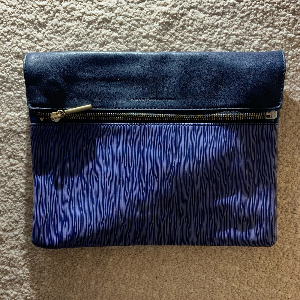 french connection blue clutch